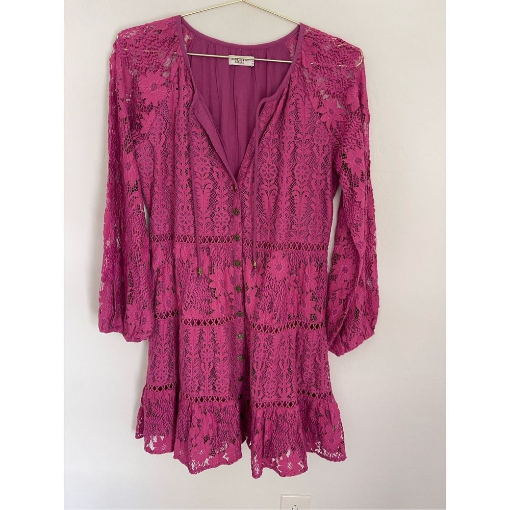NINE LIVES BAZAAR Eleanor Lace Dress In Magenta Size 8